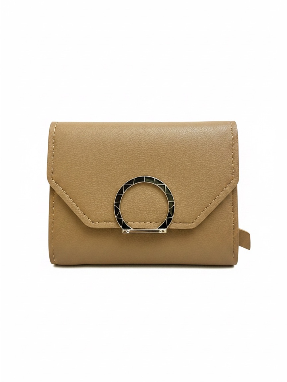 Tan Women's Wallet with Decorative Ring Accent